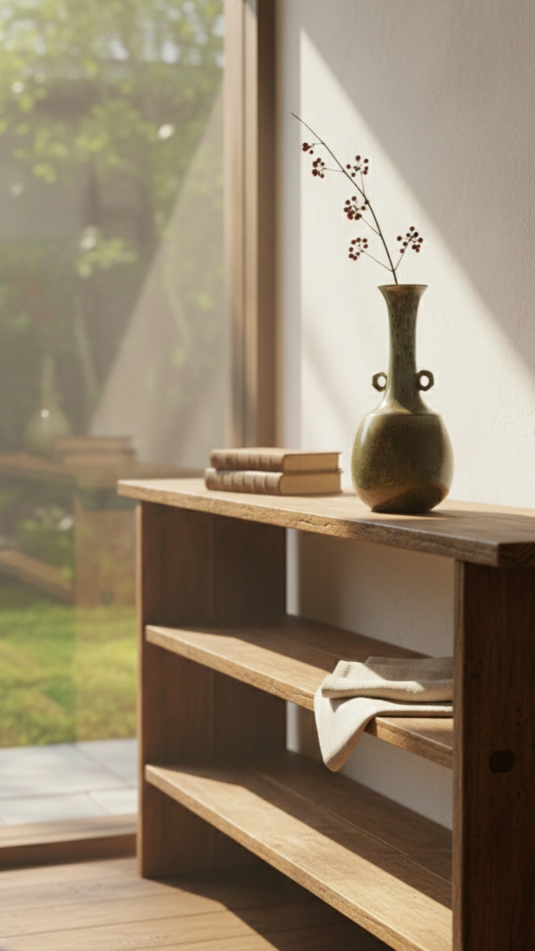 Bình gốm Nhật men xanh rêu - mộc - Ảnh 3