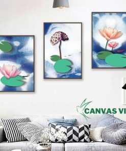 Bộ 3 tranh canvas trừu tượng hoa sen phong cách hiện đại HCV0011