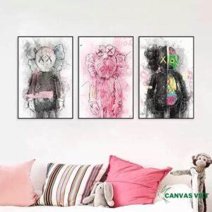 Bộ 3 Tranh Canvas Kaws Trừu Tượng K008