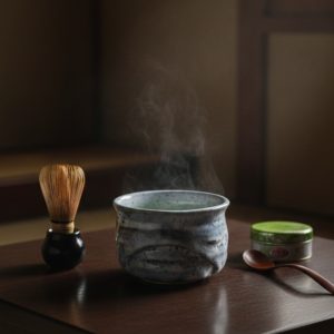 Chawan Gốm Mộc Men Lam Trà Đạo