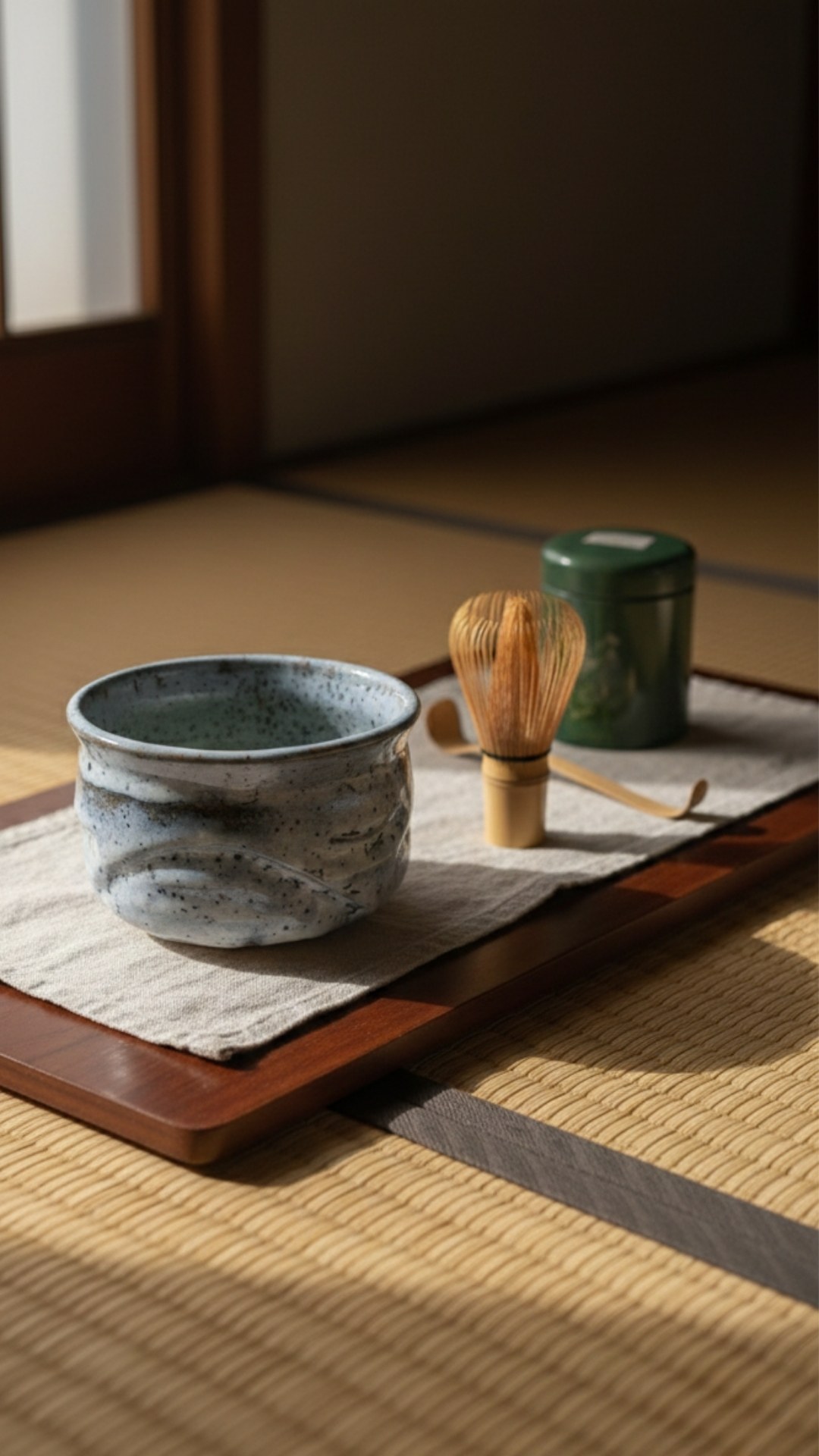 Chawan Gốm Mộc Men Lam Trà Đạo