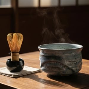 Chawan Gốm Mộc Men Lam Trà Đạo