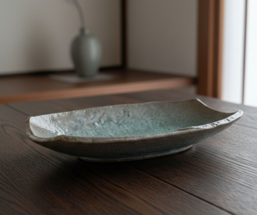Dĩa Mộc Gốm Nhật Dáng Dài – Men Mộc Thủ Công