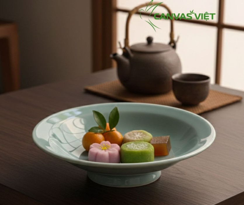 Đĩa Gốm Nhật Men Xanh Ngọc