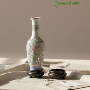 Bình Hoa Gốm Nhật Đục Hoa Vẽ Tay