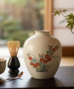 Bình Hoa Cúc Đỏ Viền Vàng Kutani