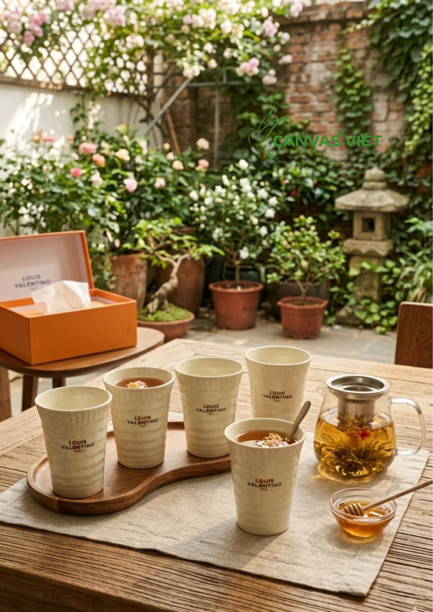 Set 5 Ly Gốm Mộc Louis Valentino Italy