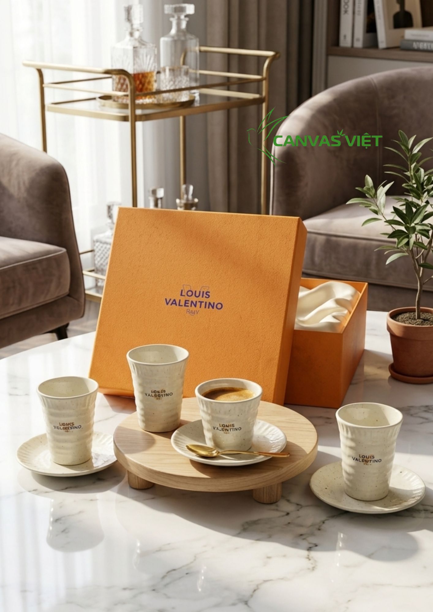 Set 5 Ly Gốm Mộc Louis Valentino – Vẻ Đẹp Tinh Tế Cho Bàn Trà Sang Trọng - Ảnh 3