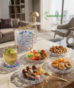 Set Dĩa Lót Ly Thủy Tinh Màu Cao Cấp