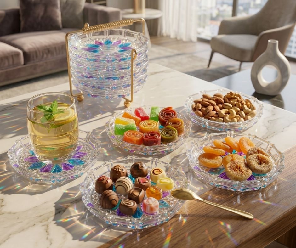 Set Dĩa Lót Ly Thủy Tinh Màu Cao Cấp