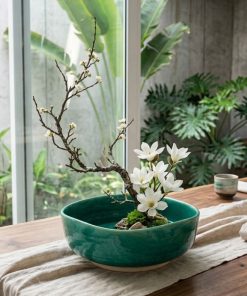 Tô Ikebana Men Ngọc Xanh Gốm Nhật