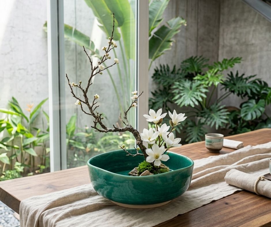 Tô Ikebana Men Ngọc Xanh Gốm Nhật